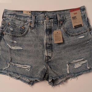 NWT Levi's 501 Distressed Light Blue Jean Shorts High Rise Button Fly - Size 31